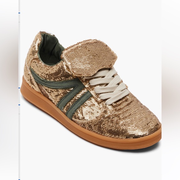 NEW Steve Madden Madrid Low Top Sequins Sneakers Gold & Green Women’s Size 7.5 - Picture 2 of 9